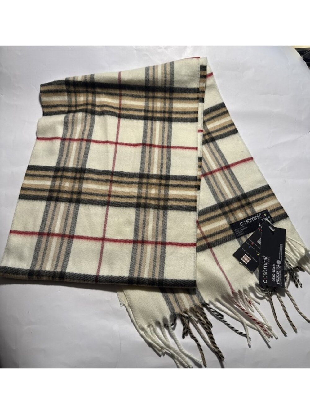 V Frass Cashmink Womens Unisex Scarf Plaid Fringe 100% Acrylic Germany 66”Lx12”W